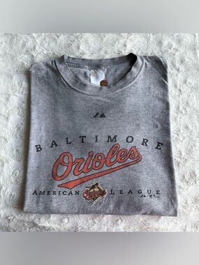 Vintage Baltimore Orioles Shirt Tee Mens Large Gray Majestic Spell Out Os READ